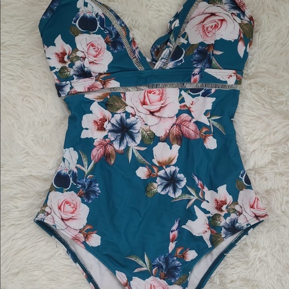 New Lace up monokini green floral monokini bathing suit beach brand new high qu - Picture 3 of 6